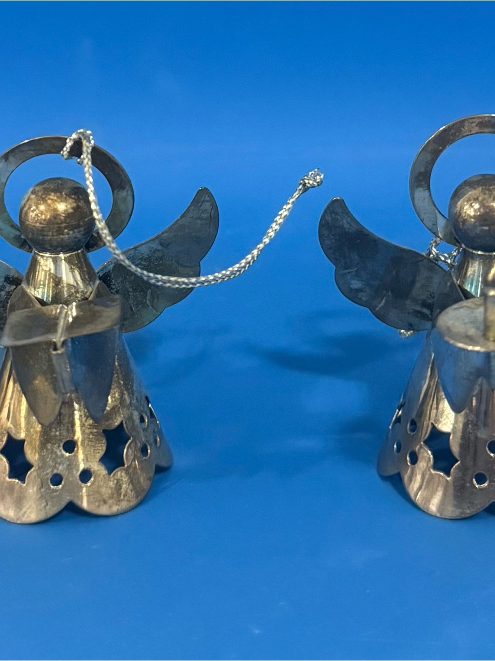 Set of 4 - Vintage Miniature Silver-Plated Brass Angel Christmas Ornaments